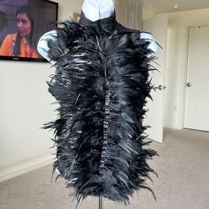 Small black stretchy halter with black feathers